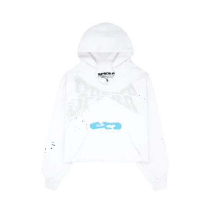 White Cropped Sp5der Hoodie